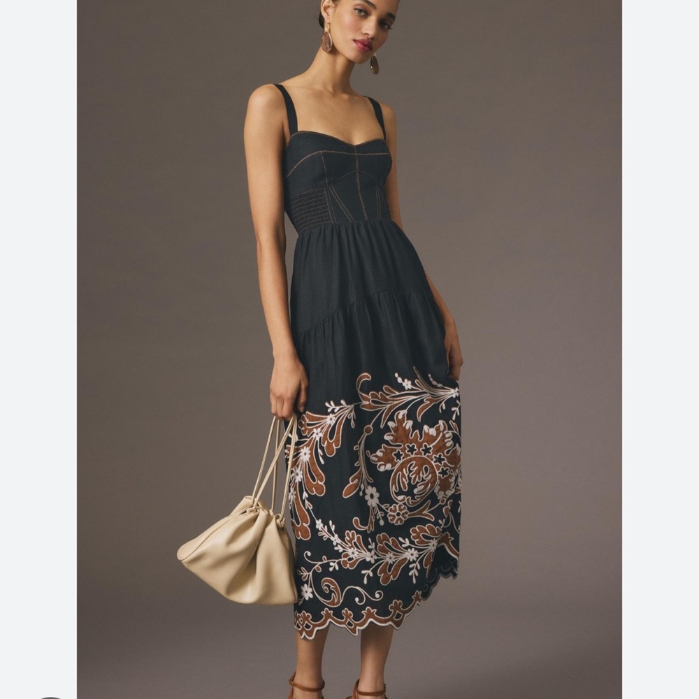 Anthropologie border printed corset mini dress